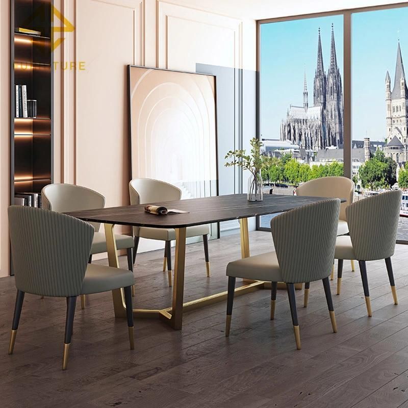 2021 Popular Design Stainless Steel Frame MDF/Marble Top Dining Room Table Sets Home Furniture