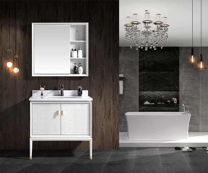 Classic White Marble Countertop Bathroom Cabinet with Mirror Cabinet