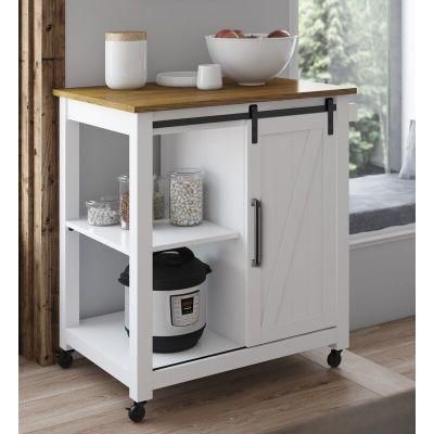 American Home Styles Antique White Painting Wooden Rolling Kitchen Cart with 1 Door