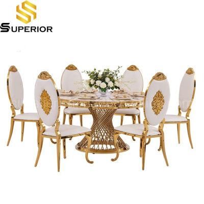 Round Marble Stainless Steel Stand Dinner Table For Dining Room