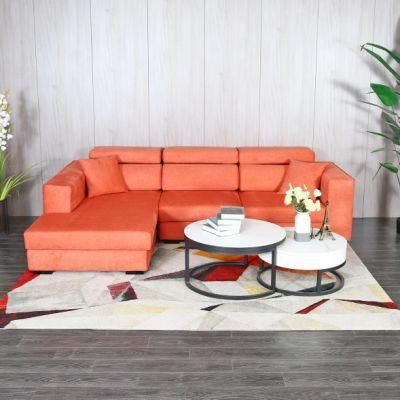Modern Simple Home Apartment Living Room Furniture Red Color L Shape Leisure Sectional Fabric Sofa