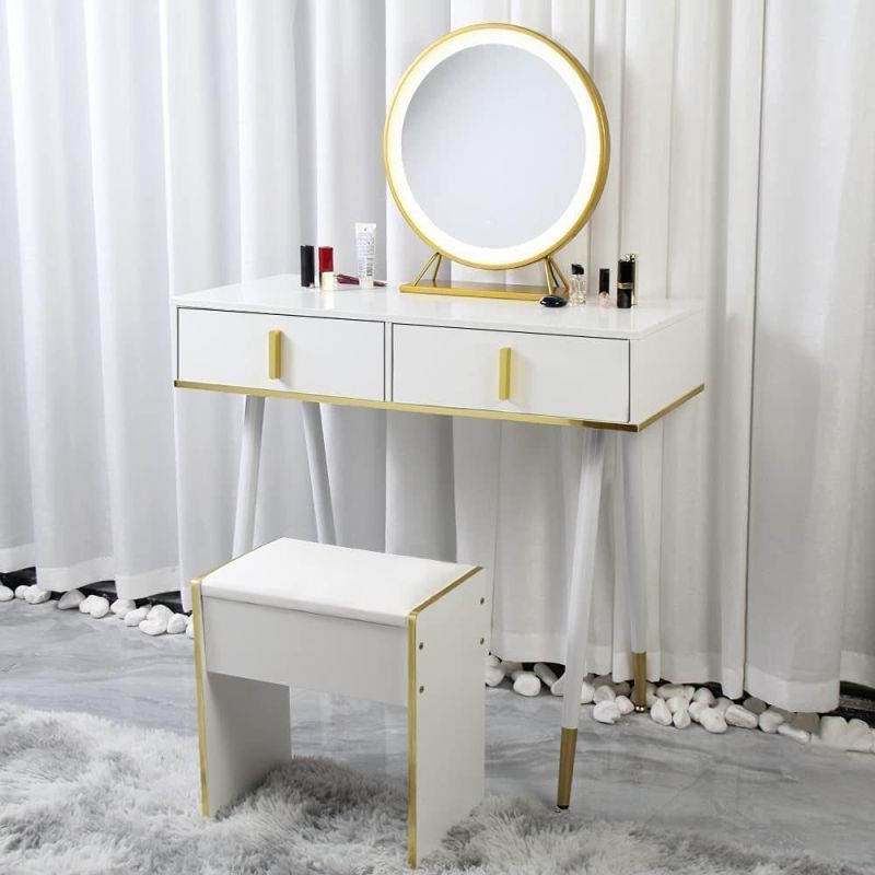 Modern Dressers with Large Round Mirrors and Stools