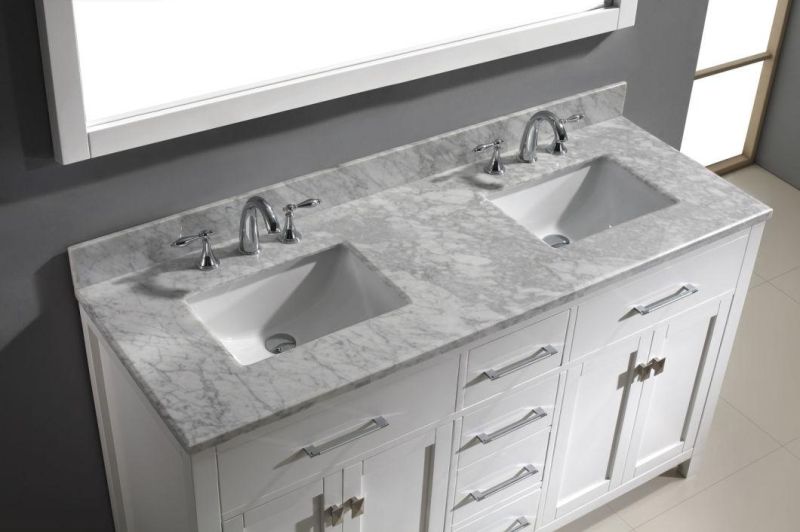 Luxury Marble Countertop Double Sink Solid Wood Bathroom Cabinet.