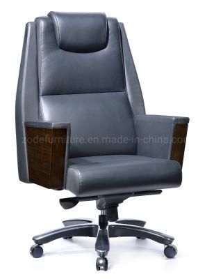 Zode Modern Hotel Home Office Furniture Luxury Executive Wooden Aluminum Base Swivel High Back Leather Boss Chair
