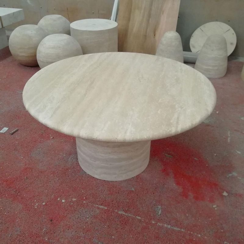 Fashion Nordic Modern Polished Beige Natural Stone Tea Sofa Table Basse Travertin Travertine Coffee Table