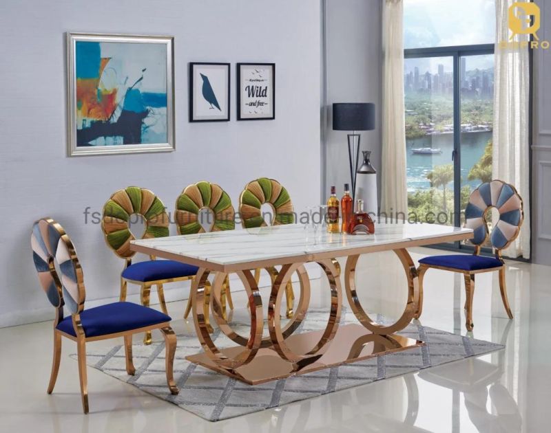 White Luxury 4 6 8 Seater Marble Modern Top Rectangle Dining Table Chairs Design for Home-D1801