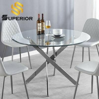 Home Metal Small Round Shape Transparent Glass Dining Room Table