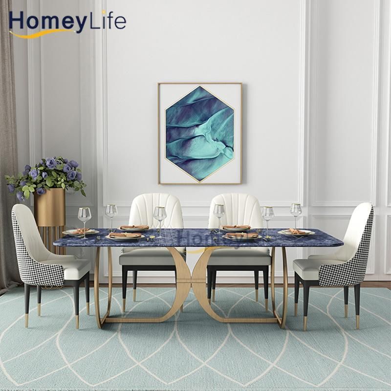 Stainless Steel Marble Dining Table with Chairs Home Furniture Set