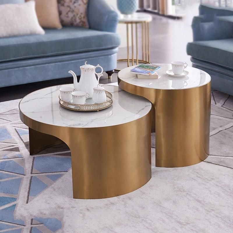 Metal Furniture Round Bright Marble Coffee Table