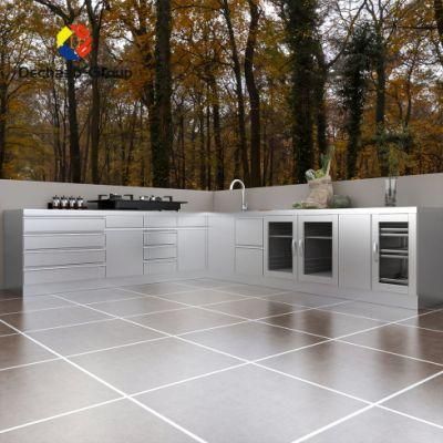 Gray White L Shape Ready Made Modular Kitchen Cabinet