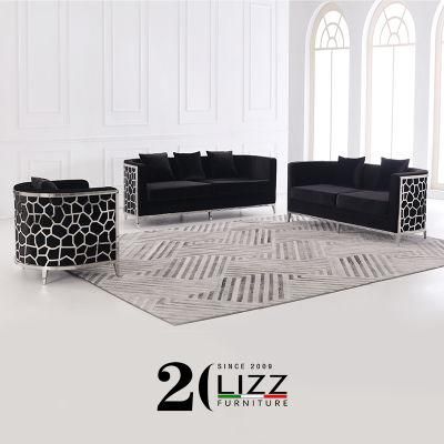 Modern Dubai Living Room Furniture Set Luxury Home Lounge Fabric Couch Leisure Black Velvet Sofa