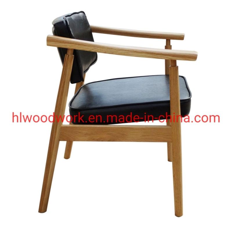 Leisure Chair Dining Chair Oak Wood Frame Natural Color Black PU Cushion Wooden Chair furniture Resteraunt Furniture