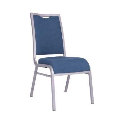 China Manufacturing Commercial Furniture Blue Linen Fabric Stacking Wholesale Banquet Chairs