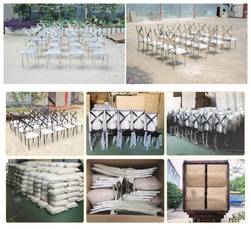 Modern Silver Stainless Steel Various Color Seat Bag Outdoor Wedding Hotel Banquet Fork Back Chair