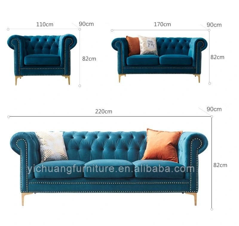 Nice Design Luxury Home Shopping Mall Leisure Furniture Modern Velvet Blue Sofa Set