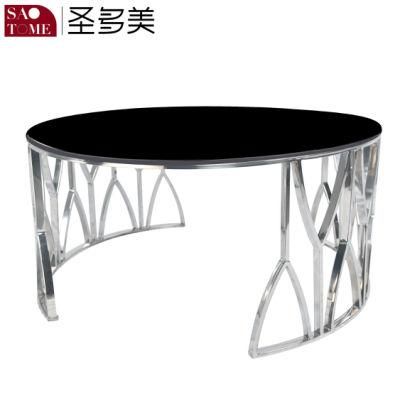 2021 New and Simple Glass Top Metal Silver Stainless Coffee Table