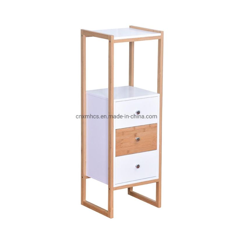 Bamboo Bathroom Storage Shelf Display Rack with 3 Drawer Free Standing Storage Cabinet Wooden Furniture Bathroom Bedroom Kitchen Side End Table