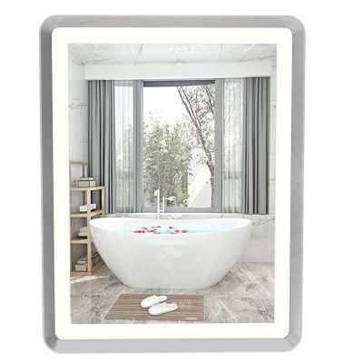 Modern LED Lighted Bathroom Rectangle Framed Mirror with Three Touch Switch