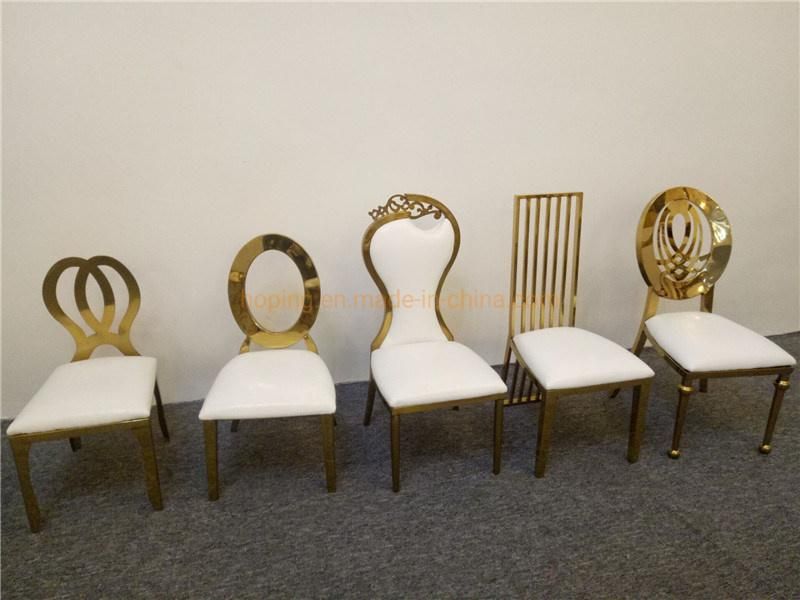 Luxury Gold Pattern Stainless Steel Flower Back Decoration Wedding Furniture Restaurant Wholesale Event Natural Party Banquet Garden Dining Chair