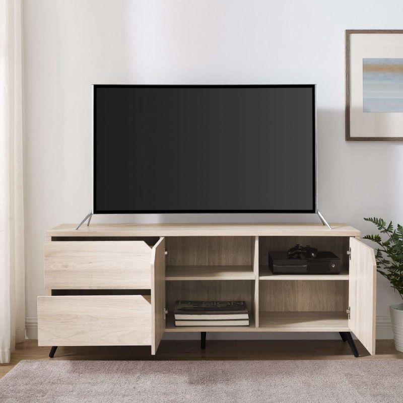 Asymmetrical Wood TV Stand with Cabinets and Drawers for Tv′s up to 64" Flat Screen Universal TV Console Living Room Storage Shelves Entertainment