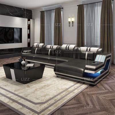 High Quality Commercial Office Furniture Modern Geniue Leather L Shape LED Corner Sofa
