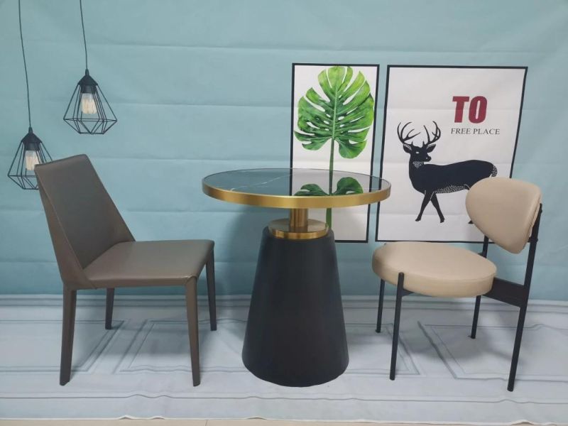 Modern Simple Small Apartment Home Living Room Rock Board Round Combination Coffee Table