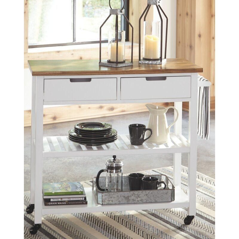American Home Styles Antique Modern Rubber Wood Top Kitchen Cart with 2 Drawer