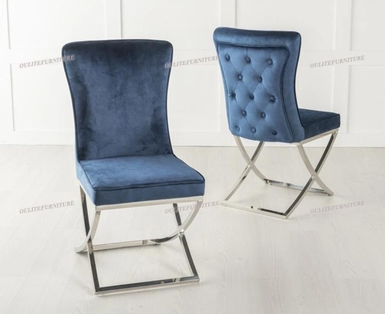 Blue Velvet Dining Chair with Metal Frame for Home Use