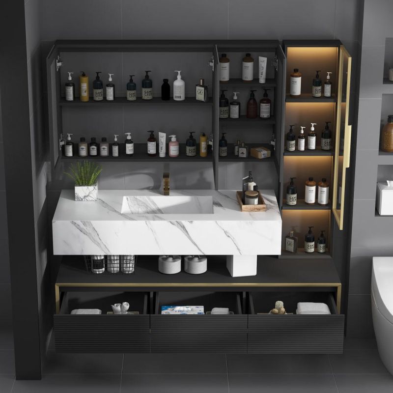 Top Quality High Strength Rock Board Fashion Bathroom Vanity with LED Smart Mirror Cabinet