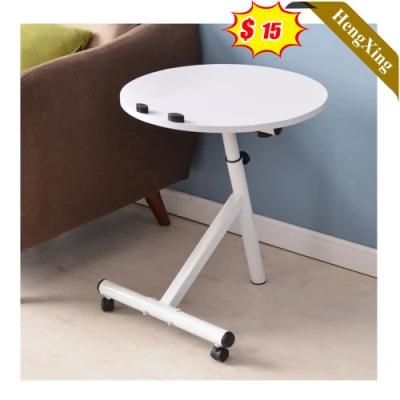 Hot Sell White Color Wooden Office School Furniture Study Round Table with Metal Leg Pulley Wheel