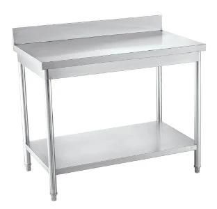Stainless Steel Round Tube Shelf Reinforced Robust Construction Solid Working Table with Backsplash and Height Adjustable Leg