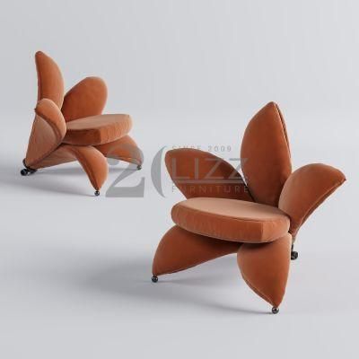 Latest Design Nordic Unique Modern Home Furniture Set Leisure Modern Living Room Bedroom Fabric Flower Chair Comfort Velvet Single Seat