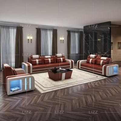 Modern Genuine or Imitation Leather Modern Home LED Sofa Sectional 2 Seater Living Room Furniture with Coffee Table