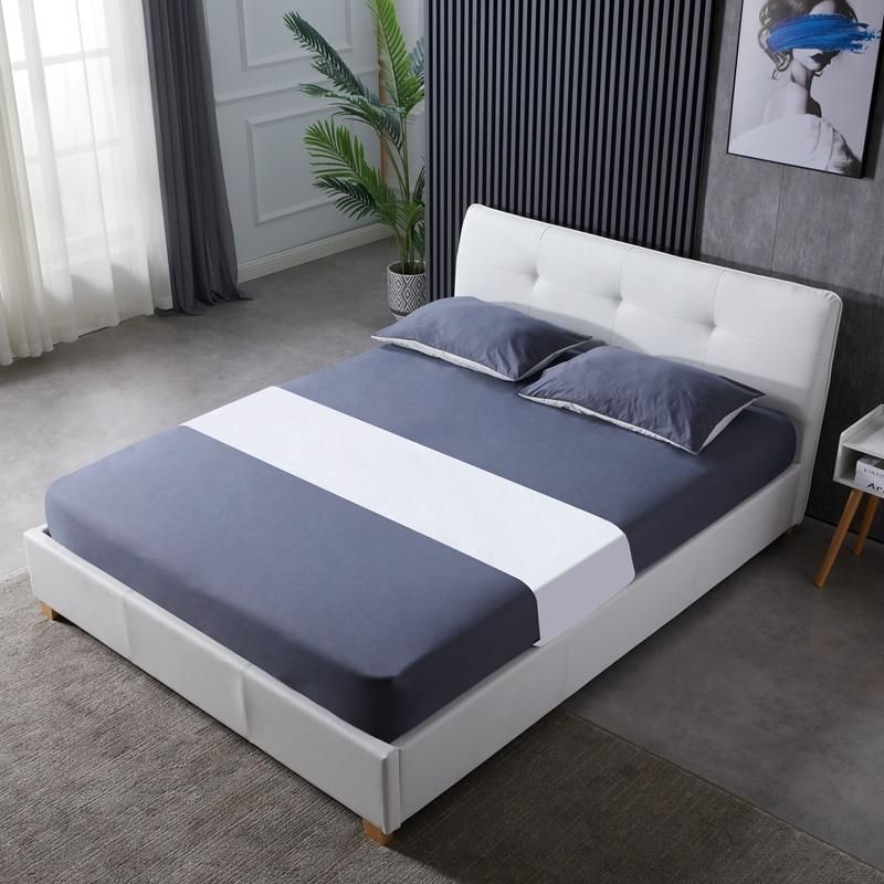 Contemporary Fashion Design White Fabric Wooden Panel Queen King Size Bed