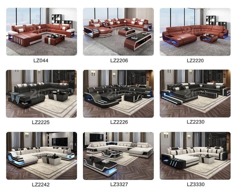 America Popular Home Furniture Couch Leisure Genuine Leather Corner LED Sofa