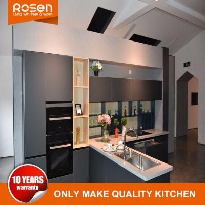 Fashion Simple Design Dark Grey Melamine Kitchen Cabinet with Quartz Stone