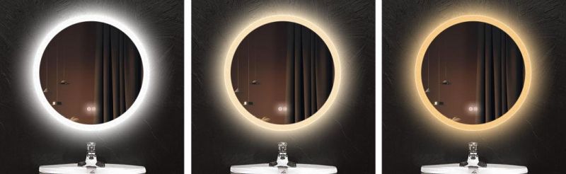 Illuminated Anti Fog LED Light Bathroom Smart Makeup Vanity Mirror, Touch Dimmble Switch Color Temperature Change, IP44 60cm Round LED Bathroom Mirror