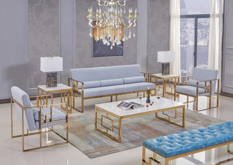 Nordic Style Luxury Rectangular Shape Marble Top Metal Golden Base Coffee Table