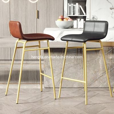 Modern Bar Stool Home Furniture Iron Leather Cushion Dining Chairs