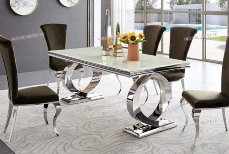 Luxury Black Velvet Silver Dining Chair for Marble Dining Table