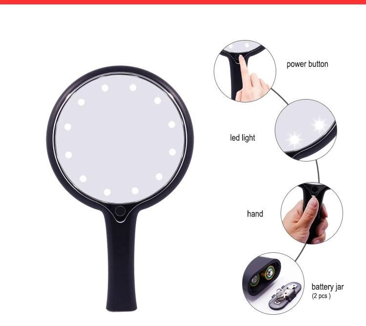 Hand Travel Pocket Beauty Mirrors 12PCS LED with Handle