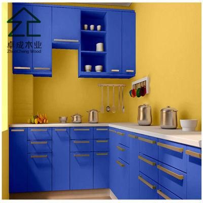 Blue Color Plywood Kitchen Cabinet with Handle