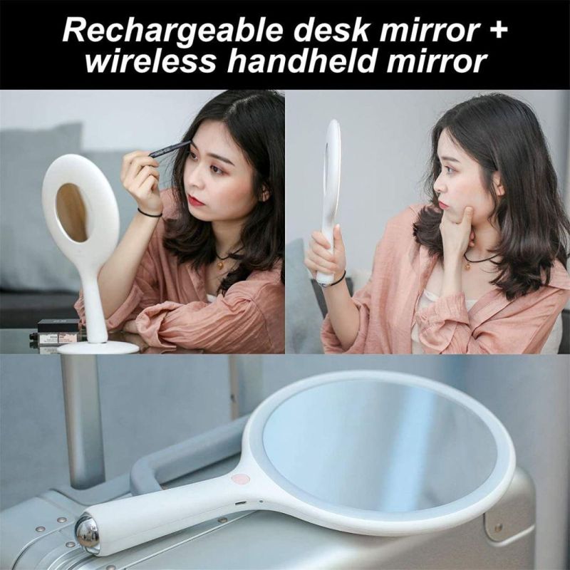 Mirror Handheld Standing Travel Rechargeable LED Makeup Light Mirror