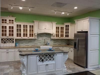 High End Antique White Solid Wood Kitchen Cabinet Soft Closed