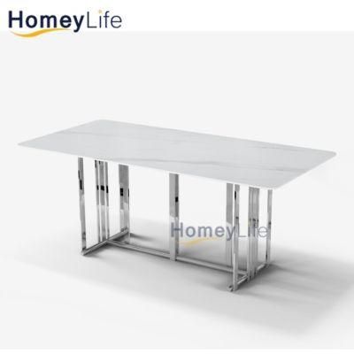 Light Luxury Furniture Stainless Steel Gilded Edge High Quality Leather Texture Marble Console Table