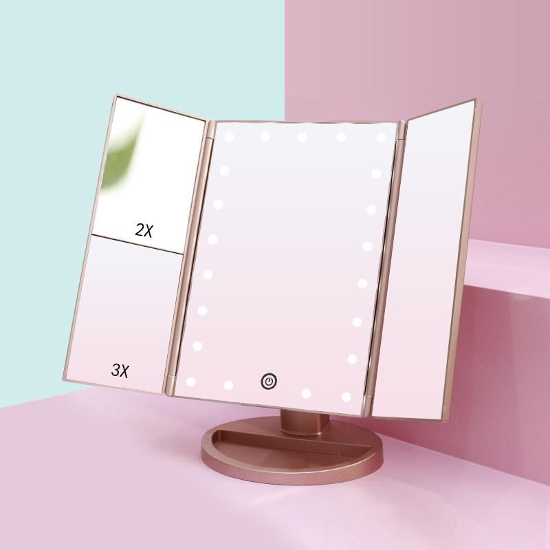 New Items 3 Sides Beauty Standing Cosmetic Hair Salon Makeup LED Mirror