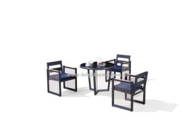 Modern Patio Leisure Home Hotel Aluminium Dining Chair and Table Outdoor Texilene Rop Furniture Set