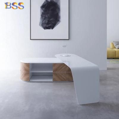 Office Desk L Shape Executive Luxury Grey White Modern Office Desk L Shape
