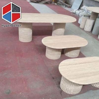 Travertine Dining Table with Column Table Base