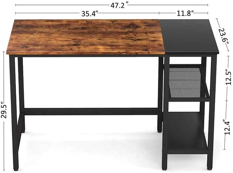 Black and Espresso Modern Simple PC Desk Study Writing Table with Storage Shelves Home Office Computer Desk